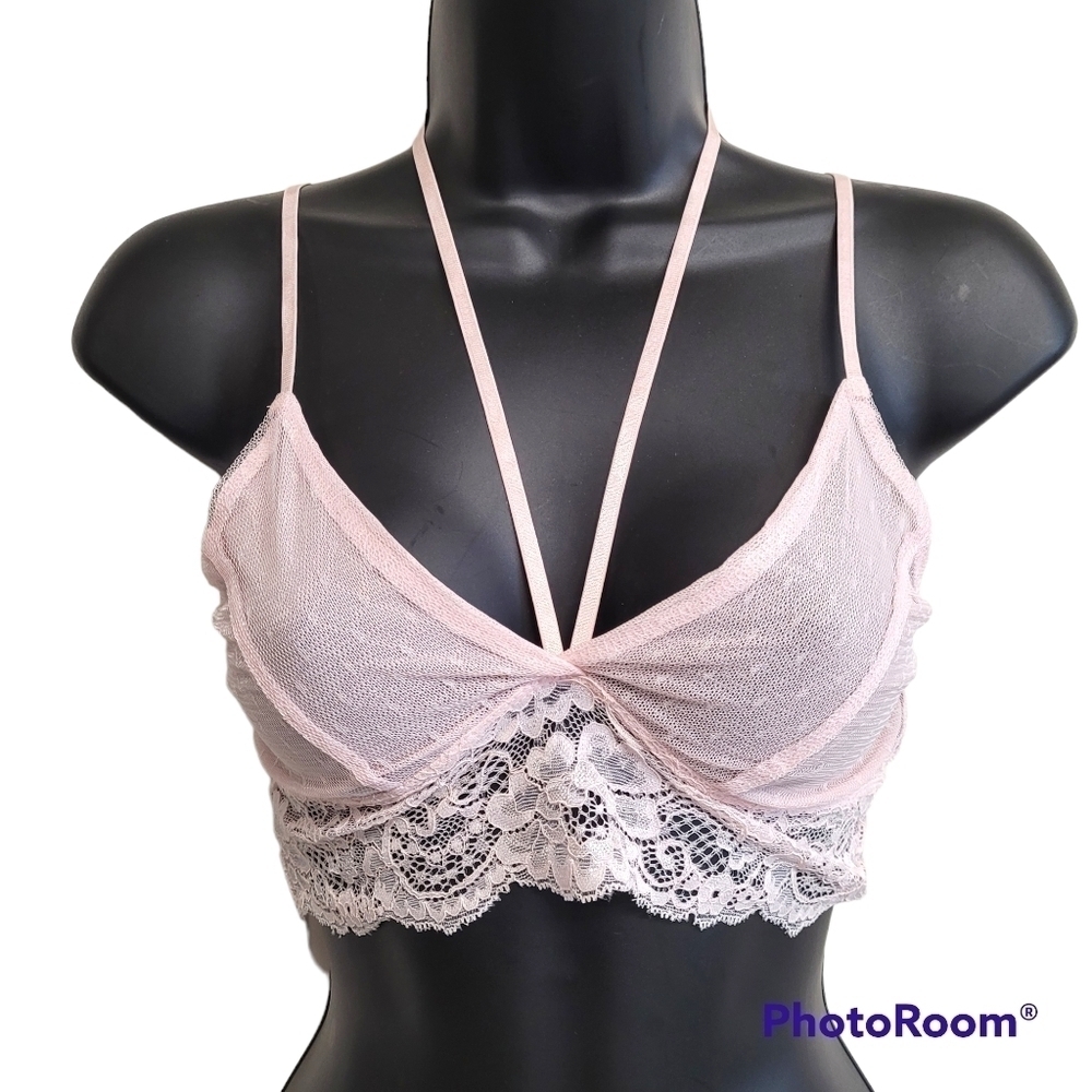 Revolve Lamade Blush Pink Sheer Lace Halter Bralette Size XS‎